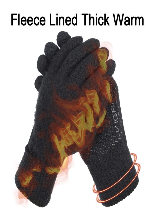 ViGrace Winter Touchscreen Gloves for Men & Women with 3 Fingers Dual-layer Touch Screen Warm Lined Anti-Slip Thermal Knit Driving Texting Glove(Black, Large) - Image 4